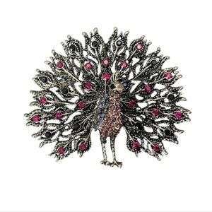 Large Pink and Purple Peacock Brooch